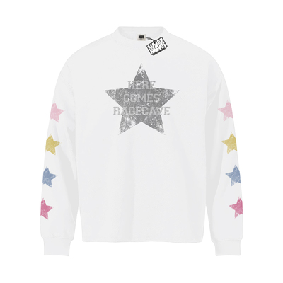 RC美式复古星星印花情侣长袖T恤