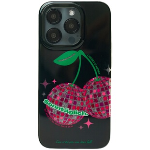 【支持16】星期天家闪亮迪斯科樱桃黑色闪粉镜面iPhone14ProMax苹果15手机壳16适用情侣镜头华为mate60p70