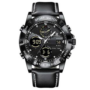 瑞士正宗多功能男士手表闹铃倒计时双显夜光防水潮流大表盘真皮带