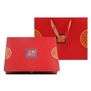 名贵礼品包装盒海参鲍鱼红菇石斛西洋参通用礼盒双拼组合红色皮盒