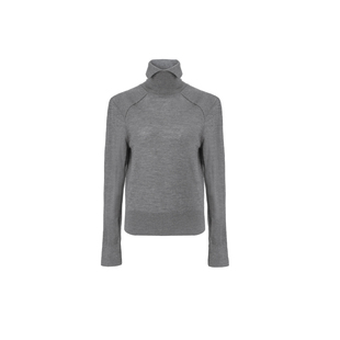 Bettychow 镇店！美颜神器小V脸 直角肩羊毛阔肩高领套头毛衣黑灰