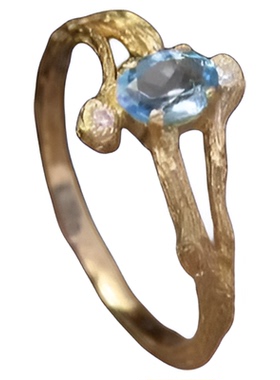 14K纯黄金复古天然托帕石戒指