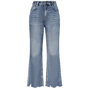 FF仿佛牛仔裤2025夏季新款微喇破边薄款设计感高腰休闲显瘦九分裤