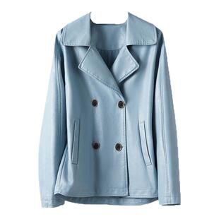 绵羊皮女外套常规款翻领双排扣韩版宽松皮夹克春秋新款海宁真皮衣