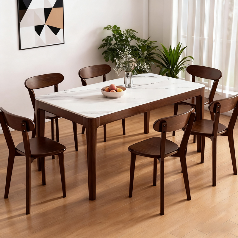 岩板餐桌家用2025新款现代简约小户型中式长方形饭桌椅组合吃饭桌