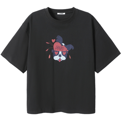 LEZORA磨毛印花澳棉宽松短袖T恤