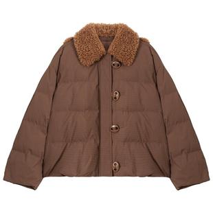 KEIKO[手工贴布萌兔] 巴恩风咖色短款羽绒服女冬季白鸭绒加厚外套