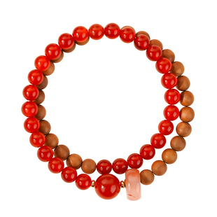 印度老山檀手链红玛瑙双圈手串2026属马年专属补火木属性转运珠