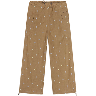 落落狷介 春夏季穿搭刺绣高腰阔腿裤2025年新款小邹菊绣花裤子女