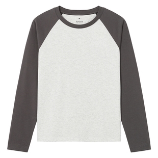 热风女士长袖T恤上衣2025年秋季新款基本插肩长袖宽松上衣打底衫