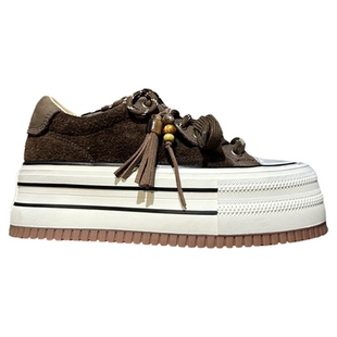 时髦神店新款~日系甜酷牛货真皮擦色松糕厚底鞋女鞋增高休闲板鞋