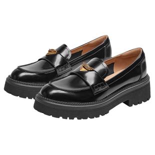 [万茜/毛晓彤同款]接吻猫翎羽乐福鞋舒适黑色增高厚底小皮鞋女