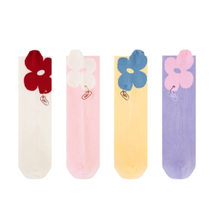 上森黄色宝宝袜子女童可爱花朵凸凸袜夏季薄款透气棉袜无骨小腿袜