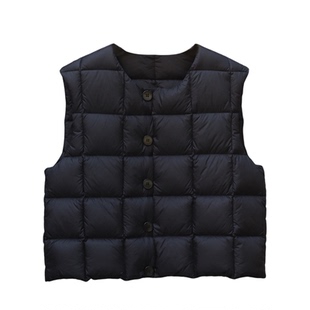 圆领方格时髦短款气质白鸭绒羽绒马甲无袖坎肩背心秋冬新款外套女