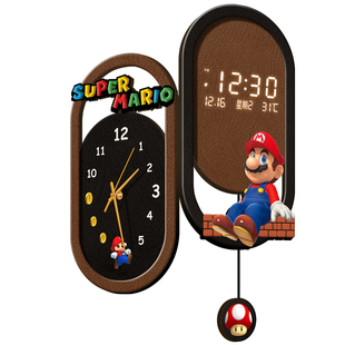 马里奥客厅转角挂钟数显万年历电子双面时钟2026新款拐角挂墙钟表