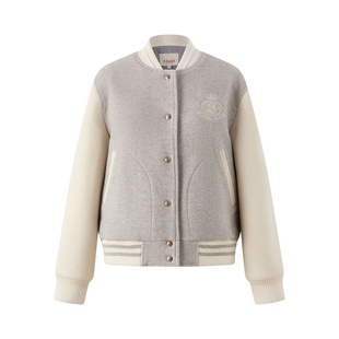 【绵羊毛+山羊绒】Eland衣恋毛呢外套女人字纹短款羊绒大衣春款