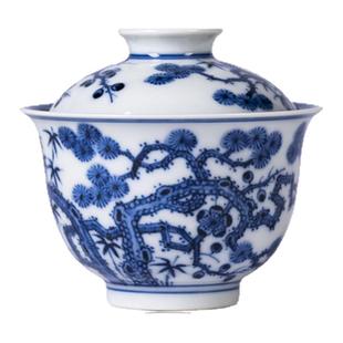 松竹梅小号盖碗礼品套装手工手绘高端茶器景德镇陶瓷主人单杯壶承