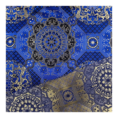 特蒙古袍蓝色云锦唐装提花织锦缎丝绸面料蒙古袍民族绸绣旗袍布料