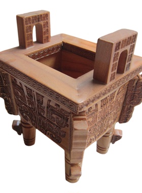 四足大方鼎风水摆件肥城桃木