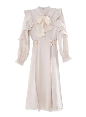 rojita蝴蝶结喇叭袖长袖日系甜美收腰显瘦洛丽塔连衣裙爆款