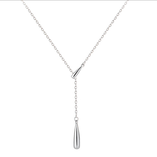 S925纯银项链女小众设计感高级水滴超细锁骨链可调节Y字形项链