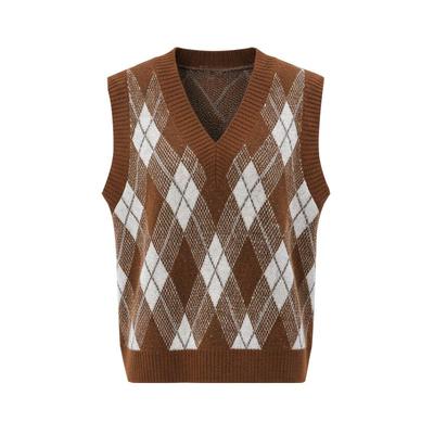 SOMSOM/索玛冬季新品复古学院风菱格马甲女秋冬V领无袖毛织衫