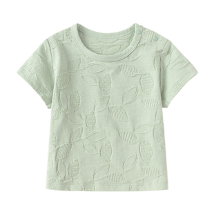 babylove宝宝短袖t恤夏季薄款纯棉浮雕提花上衣婴儿休闲纯色夏装