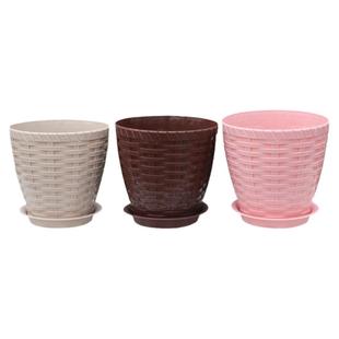 环保加厚仿藤编PP树脂花盆创意耐用花卉绿植阳台种植花盆带排水孔