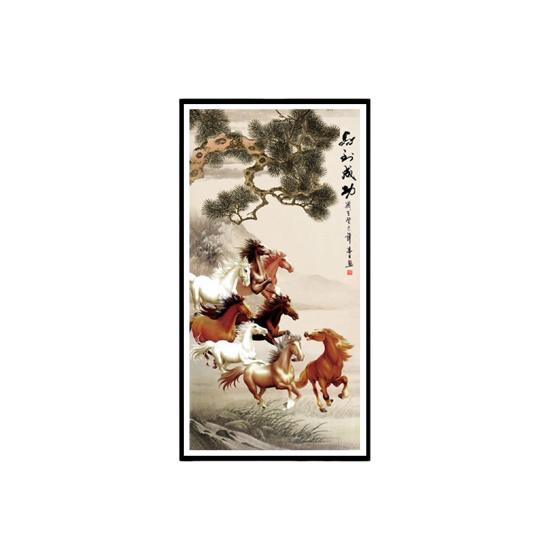 分好线马到成功十字绣2026年新款玄关竖版手工自己绣高端迎客松