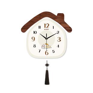 小房子挂钟客厅家用静音时钟钟表挂墙小屋装饰画奶油风简约大气