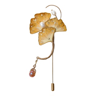 江南拾花 非遗绒花掐丝银杏叶胸针蚕丝手工胸花旅游纪念品礼物