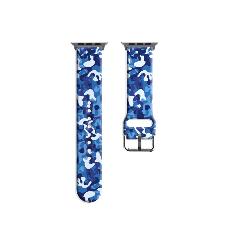 蓝色迷彩适用iwatchs11/10苹果手表表带SE硅胶Applewatchs9/8/7新