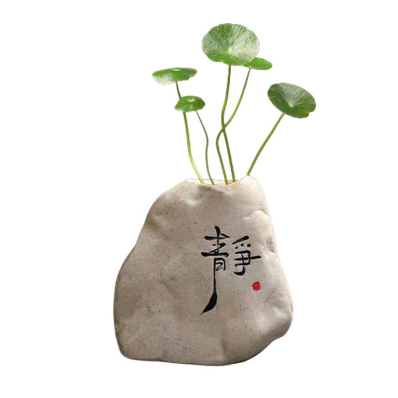 仿石头装饰客厅摆件禅意粗陶花瓶