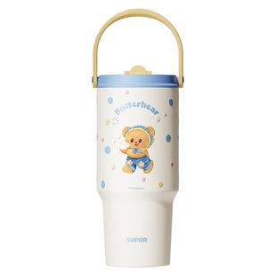 苏泊尔黄油小熊保温杯巨无霸吸管杯大容量冰霸杯陶瓷内胆保冷水杯