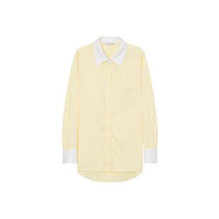 飘蕾奶黄色衬衫套装2026春季新款女两件套小众宽松外穿竖条纹衬衣