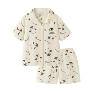 Pinksea双层纯棉纱布睡衣女款2026新款夏季可爱短袖短裤家居服套