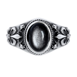 [招财纳福]个性复古VANTICHI纯银黑曜石银曜石活口戒指男女尾戒