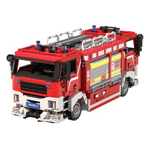 积木消防吊车MOC模型拼装玩具模型摆件男孩乌拉尔消防车生日礼物