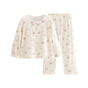 芬腾女士睡衣春秋季新款纯棉女款长袖套装可爱卡通休闲宽松家居服