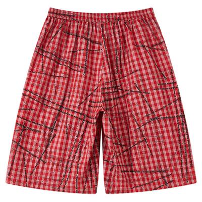 物理少年主题印花格子大短裤