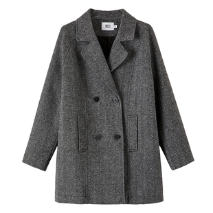 晚白2025年冬新款气质平驳领羊毛大衣格雷灰挺括利落夹棉外套