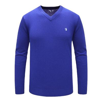 V领套头羊毛衫蓝色秋冬薄款