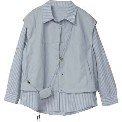 百搭PU皮马甲两件套女衬衫带包