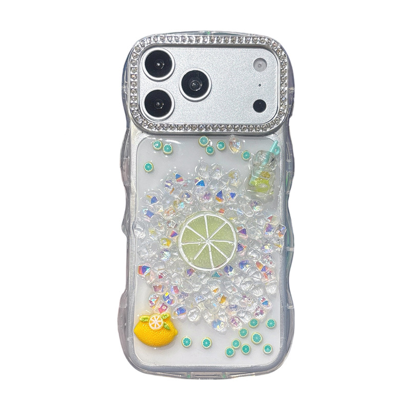 柠檬汽水手机壳钻石边框水流保护套奢华女款适用于苹果iPhone17 16 15 14 13手机
