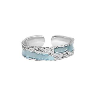 开口情侣海蓝宝对戒一对银色个性轻奢高级设计感戒指送女友情人节