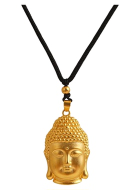 新中式国潮风铜合金弥勒佛吊坠 黑色编织绳项链挂件佛头挂坠女士