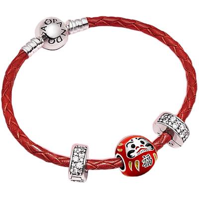 潘多拉925银diy串饰红色达摩