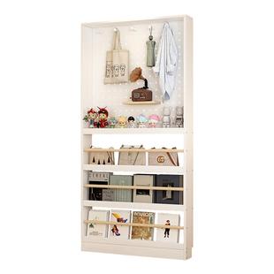 实木洞洞板置物架门后超薄窄缝包包收纳架靠墙一体多层书架落地架