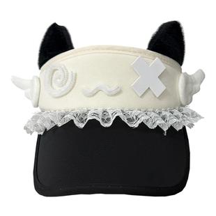 1Gangster Inn原创猫耳空顶遮阳帽亚文化帽子蕾系型可爱文字宅系