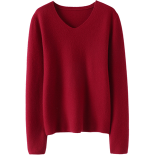 温柔迷离!气质反针~V领羊绒衫女纯羊绒毛衣套头针织打底衫秋冬